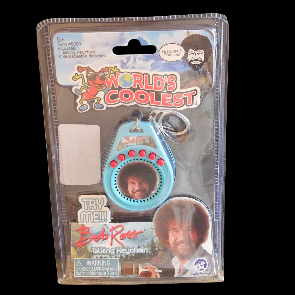 NWT - Bob Ross Talking Keychain - Blue